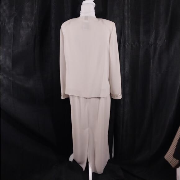 R & M RICHARDS! CHAMPAGNE BEIGE/TAN SILVER & GOLD BEADED 2 PC DRESS SET! SZ 10P - Picture 9 of 14